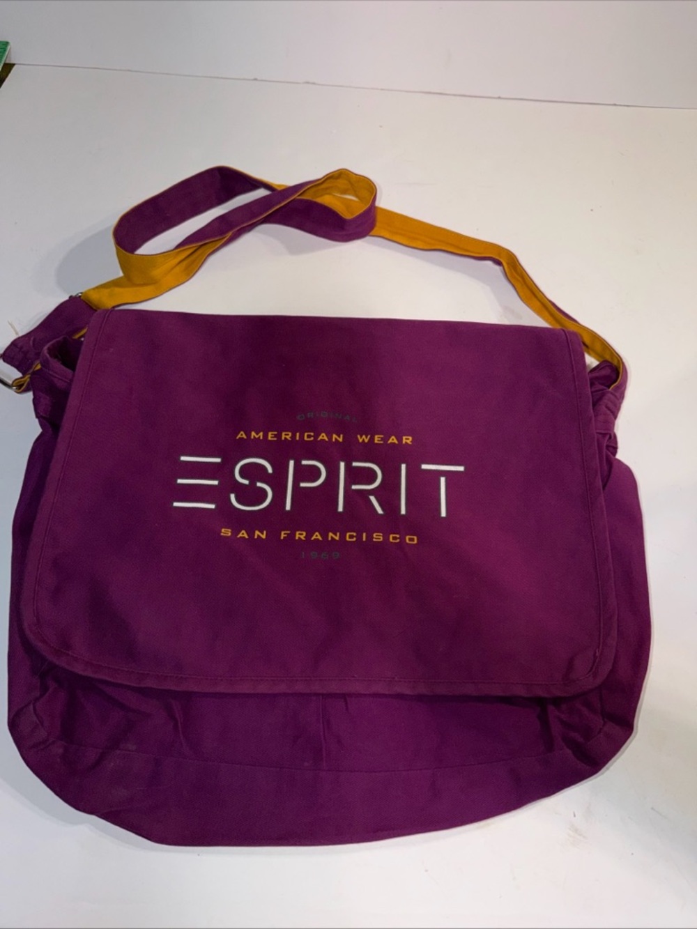 Esprit Plum Messenger Bag with Mustard Accent Strap